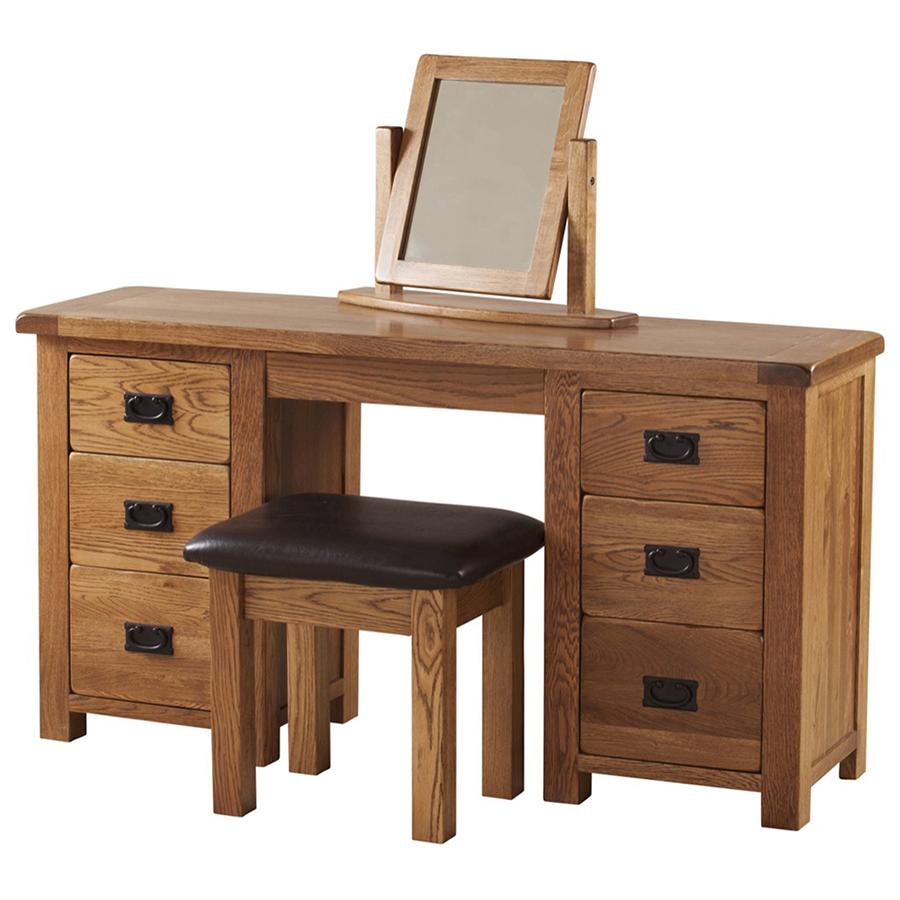 Sherwood Dark Solid Oak Double Dressing Table / Desk